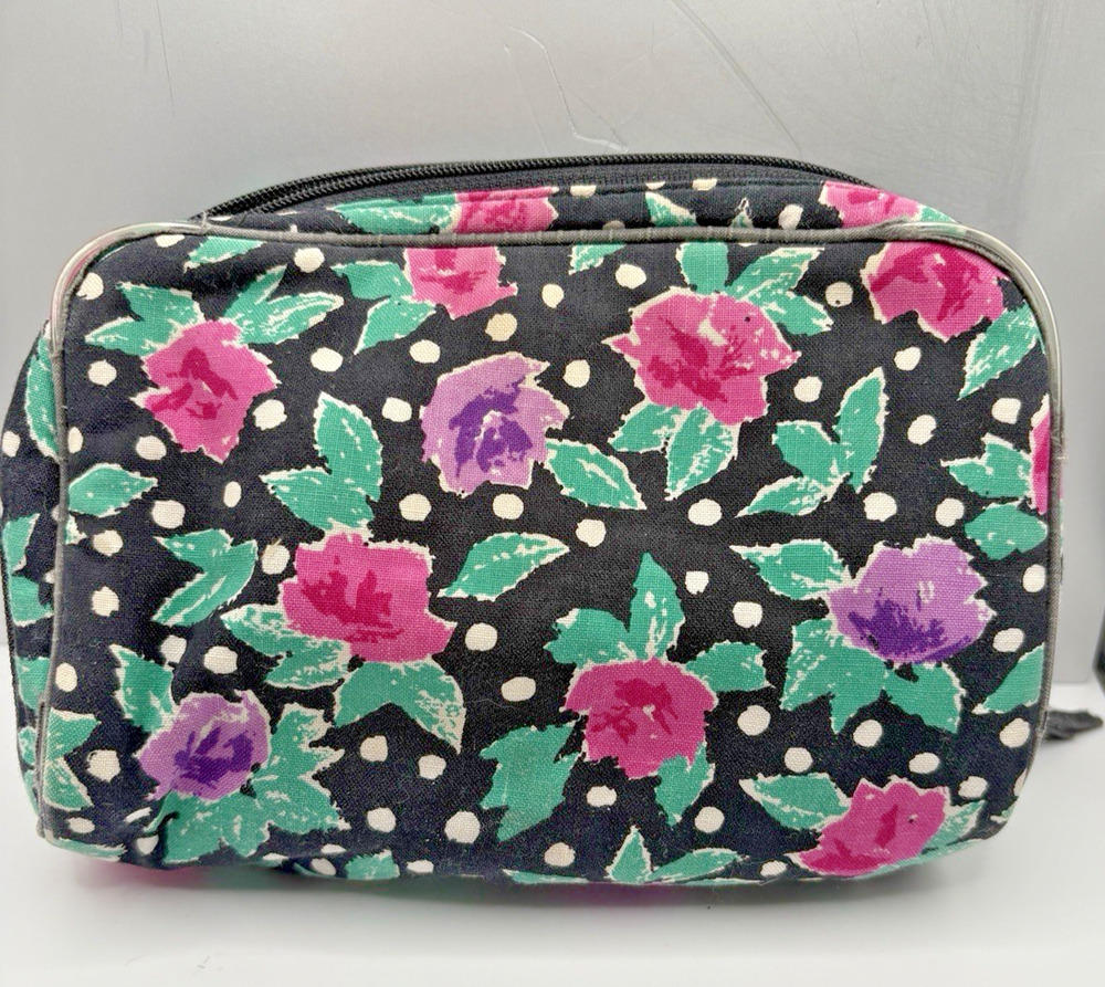 Ted Lapidus Paris Travel MakeUp Bag Pink Purple Green Floral Cosmetic Toiletries
